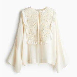 H&M Cream Bell Sleeve Ruffled Blouse